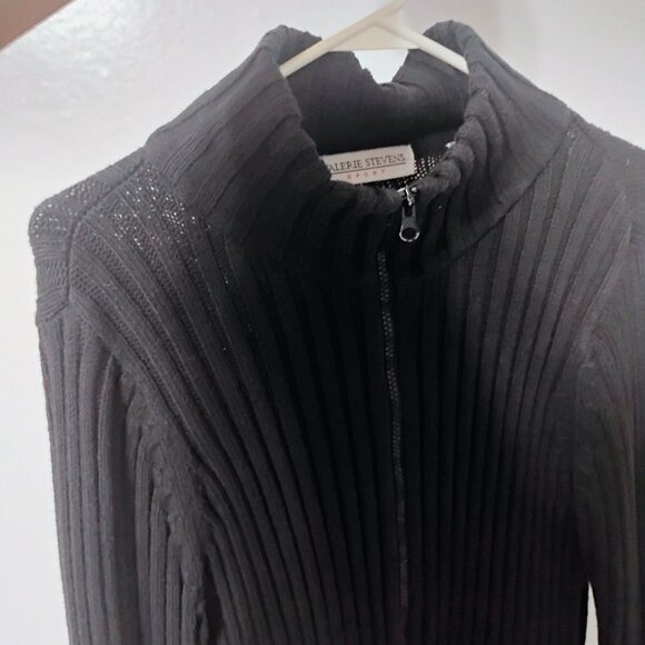 Valerie Stevens Sport Black Ribbed Zip Front Sweater Jacket Size M - Picture 2 of 5